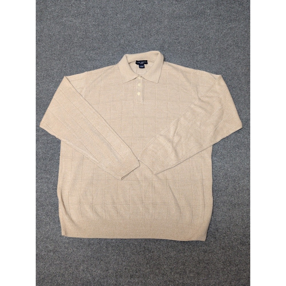 Ivy Crew Classics Polo Sweater  Mens Large Long Sleeve Beige 100% Acrylic